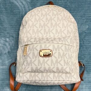 Authentic Michael Kors Cream and Brown Monogram Backpack